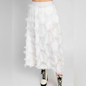 Textured fringe white midi skirt